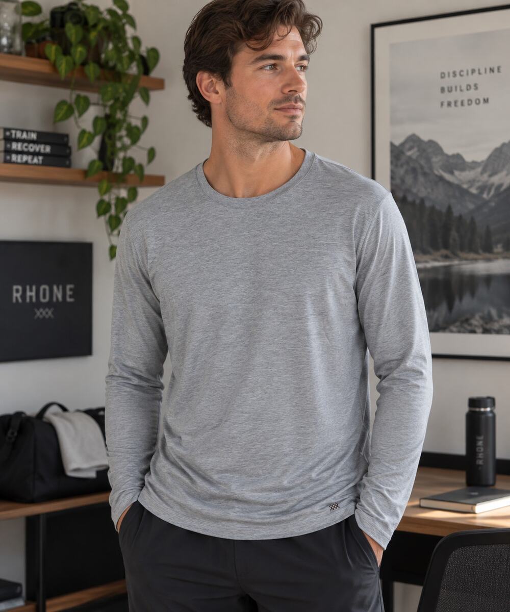 Rhone Long Sleeve Shirt Crew Neck Tee Gray Athletic Activewear Men's XXL